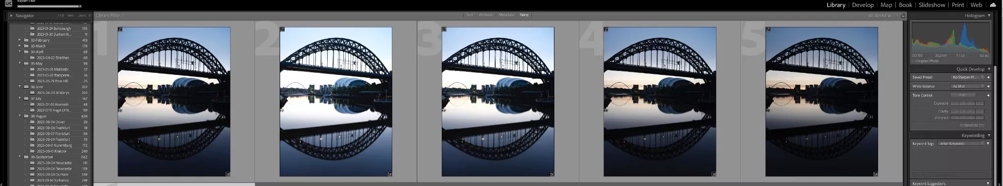 La séquence complète du support de la photo du pont Tyne